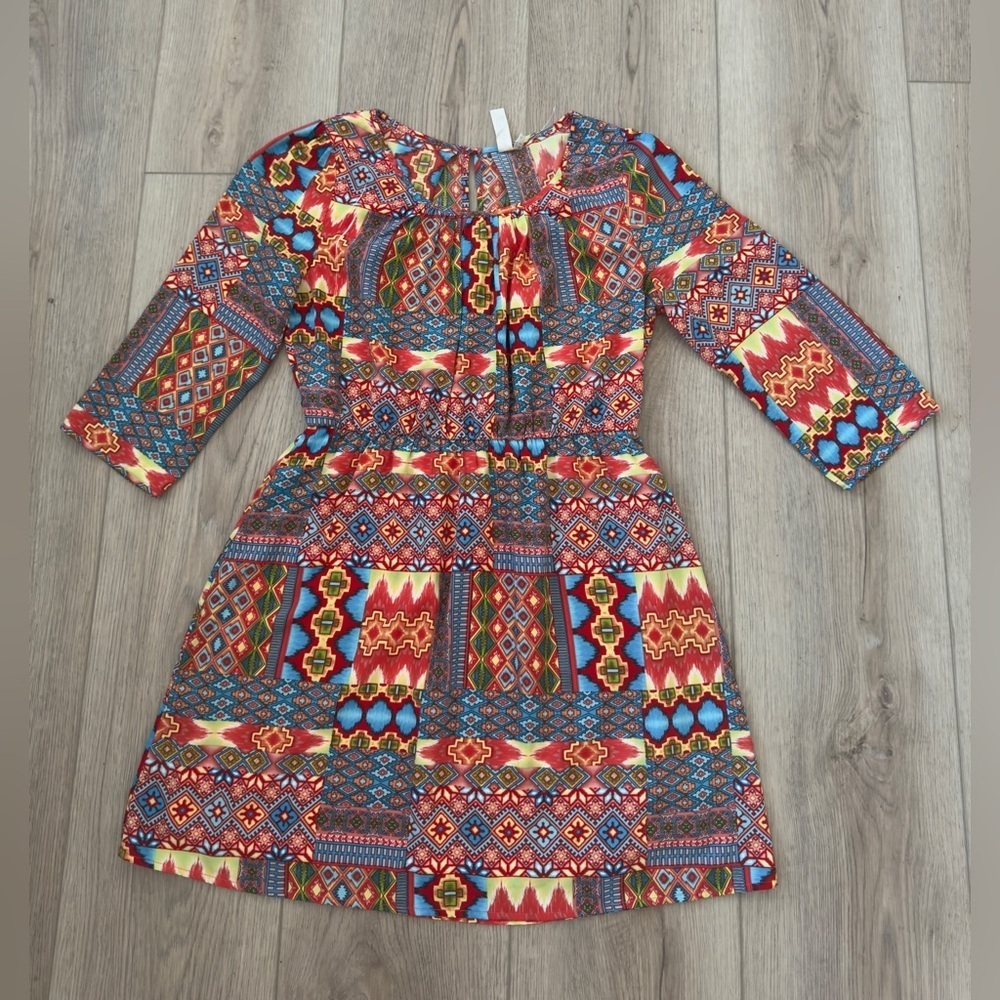 PINK OWL 🦉 Colorful Geometric Pattern Dress